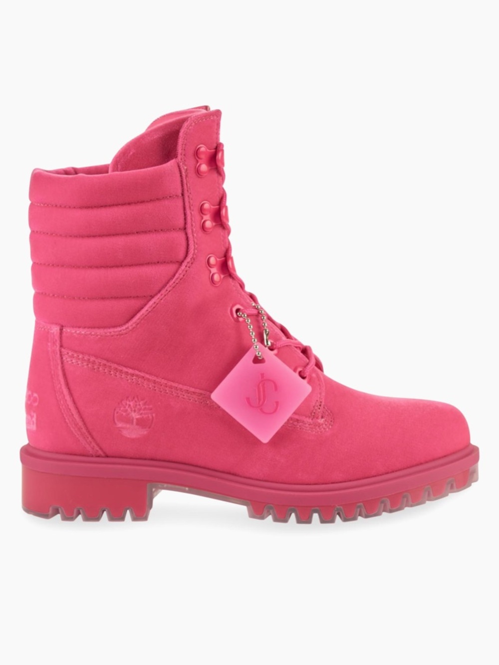 MINT Jimmy Choo x Timberland® Hot Pink velvet lace-up booties sz US 6 EU 36